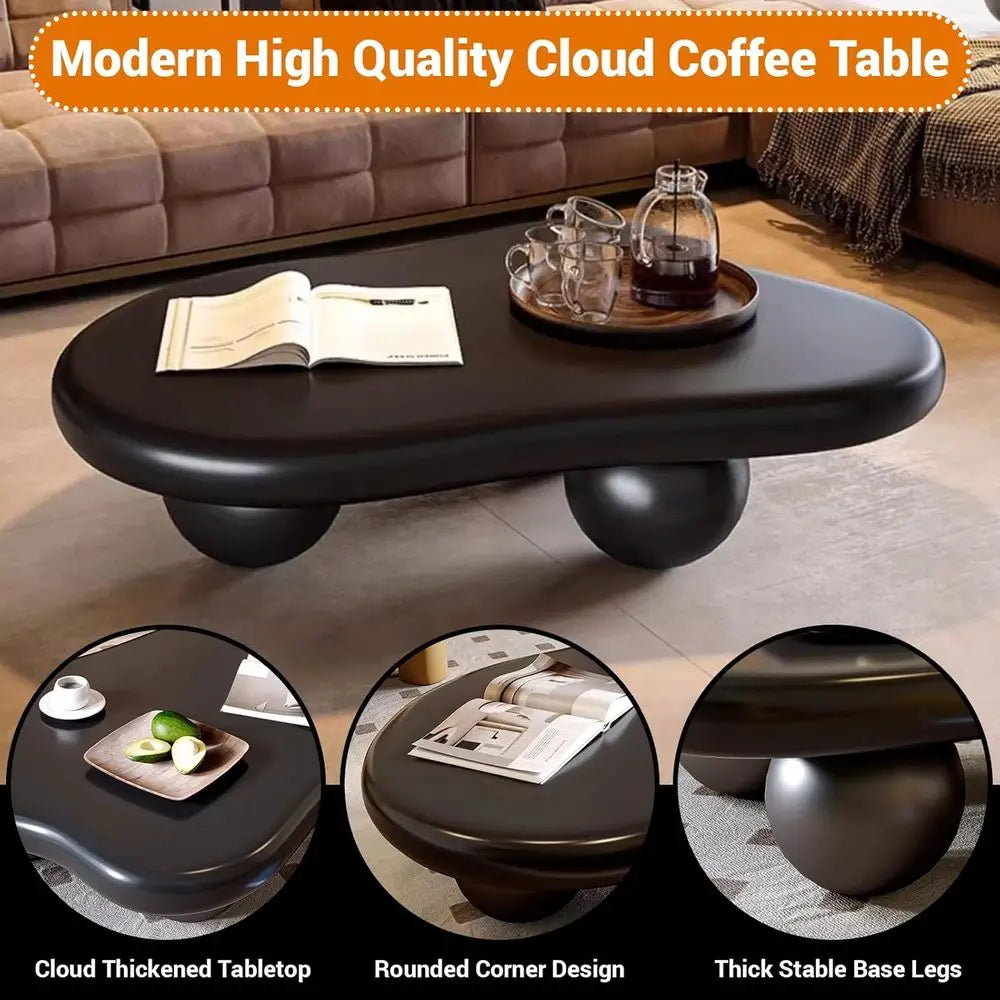 Irregular Cream Coffee Table with 3 Legs, Ideal for Small Spaces, Black, 46.06
