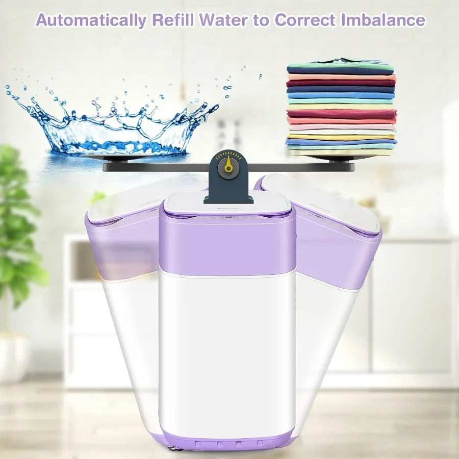 Portable Washing Machine 8 Lbs Capacity with Built-in Drain Pump Compact Full-Automatic Laundry Washer Featuring 6 Wash Program