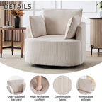 360° Swivel Barrel Chair with 3 Pillows, Corduroy Accent Armchair for Living Spaces, Beige
