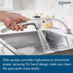 High Arc 360° Rotating Kitchen Faucet, 2-Handle, 8' Centerset, with Side Sprayer, Brushed Nickel