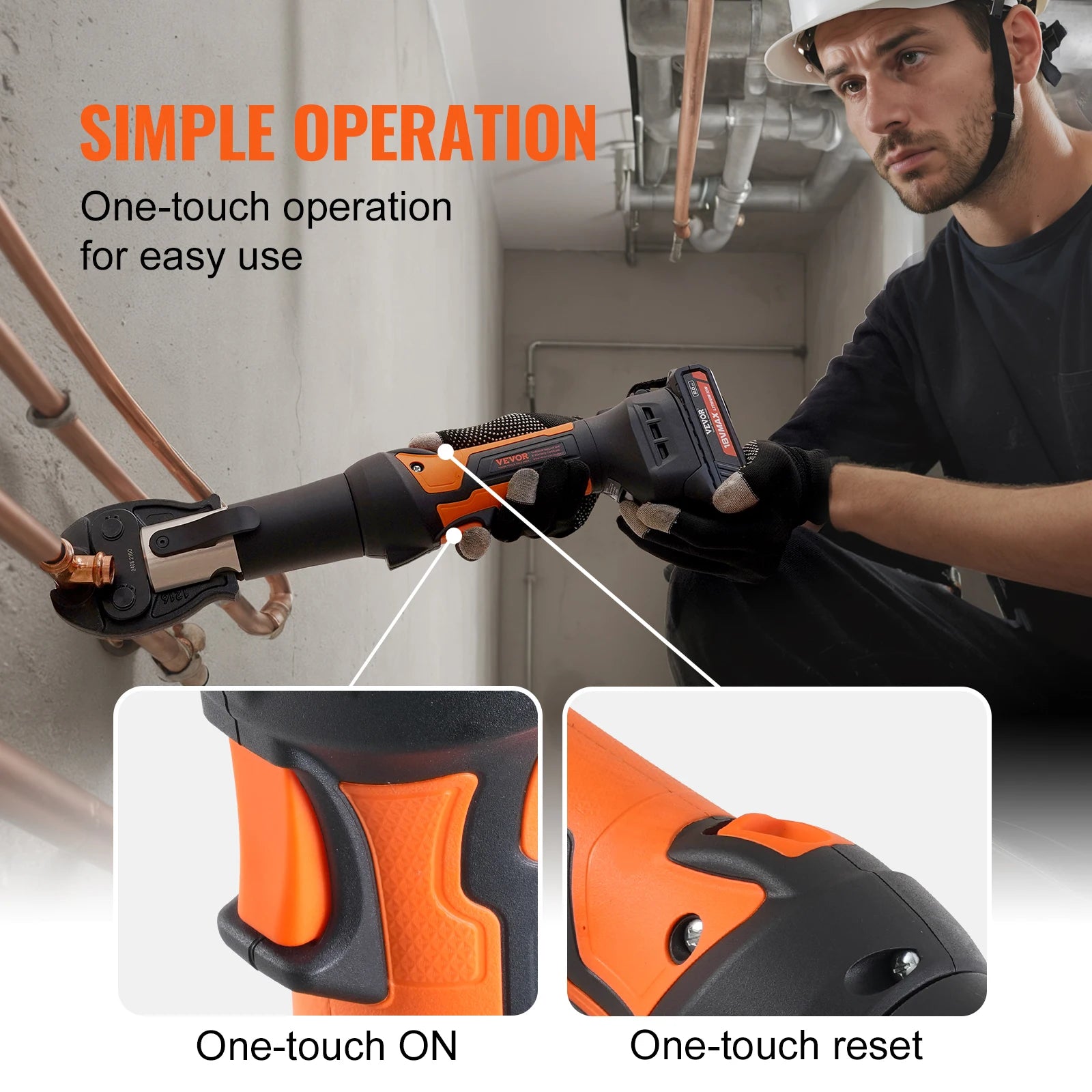 SucceBuy Pro Press Tool 18V Electric Pipe Crimping Tool for 1/2" 3/4" 1" Copper Pipes Press Tool Kit with 3 Jaws 2Pcs Battery