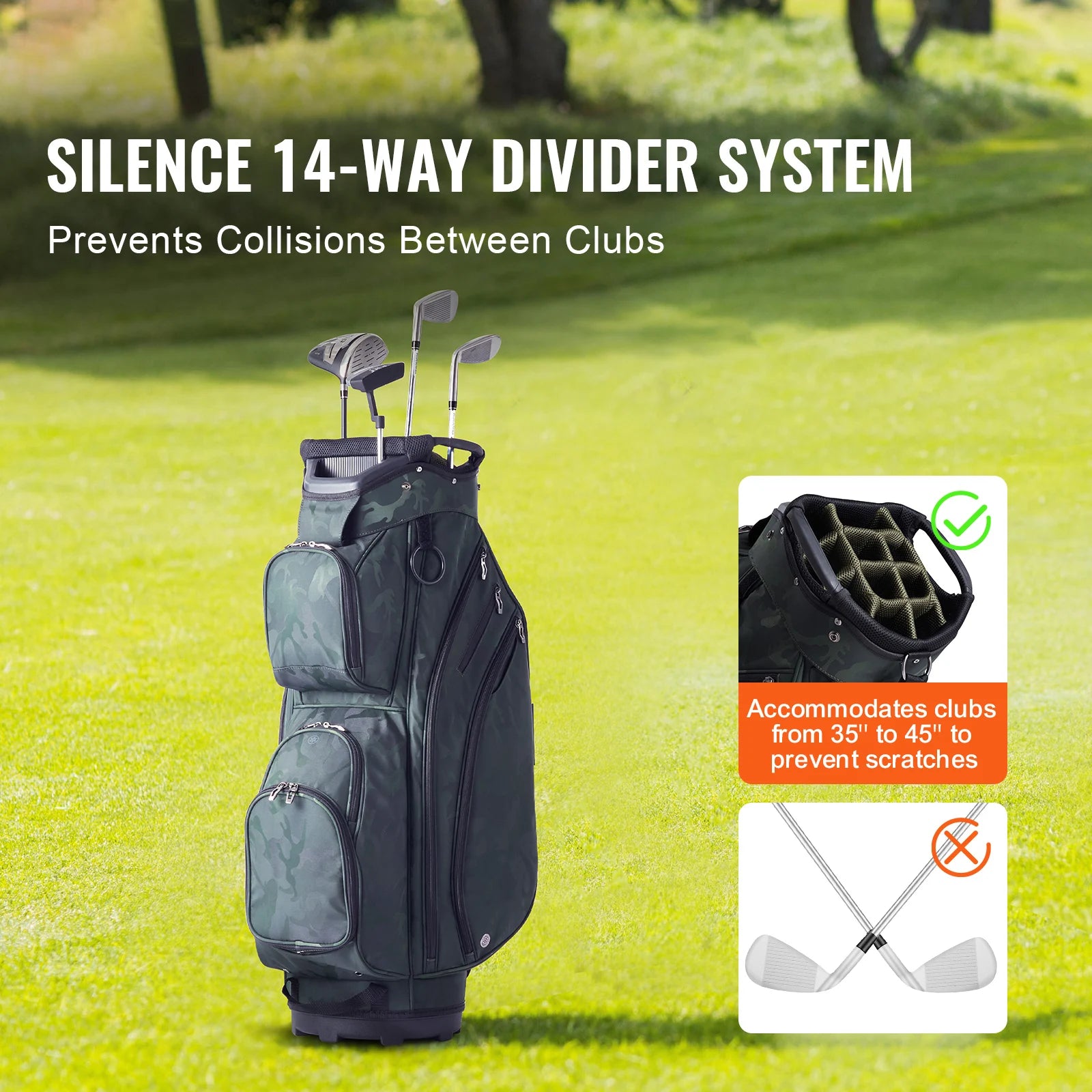 SucceBuy Golf Cart Bag with 14 Way Organizer Divider Top 36” Pockets Cart Bag Durable Golf Bags w/ Handles & Dust Cover & Straps