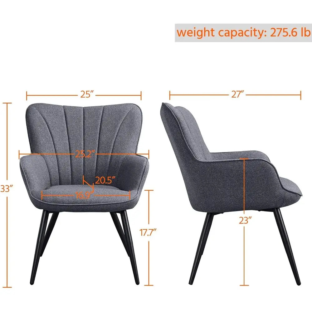Elegant Linen Accent Chair, Modern High-Back Armchair with Metal Legs, Set of 2 for Living Spaces