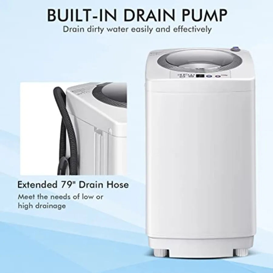 Portable Washing Machine 8Lbs Capacity Full-automatic Washer with 6 Wash Programs LED Display 3 Water Levels Compact Laundry Wa