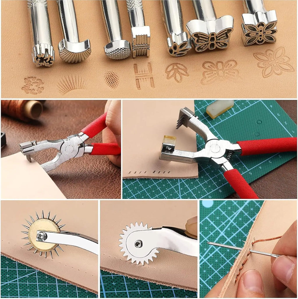 273-Piece Leather Crafting Kit with Tool Box, Cutting Mat, Stamps & Rivets for DIY Projects
