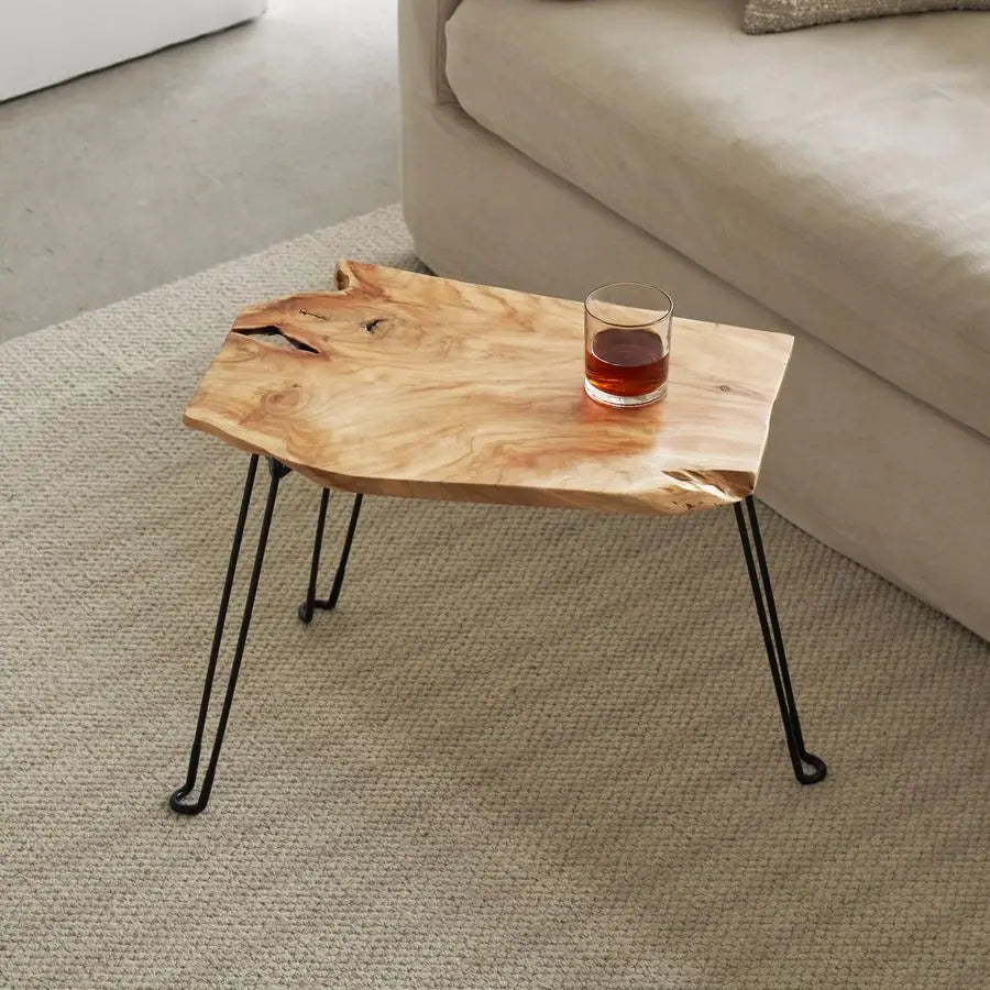 Collection Live Edge Coffee Table, Small Coffee Table, Foldable Lightweight Side Table, Natural Wood Coffee Table, Live Edge Tab