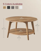 Round Coffee Table with Storage, 2-Tier Design, Tapered Legs, Easy Assembly for Living Room in Honey Brown