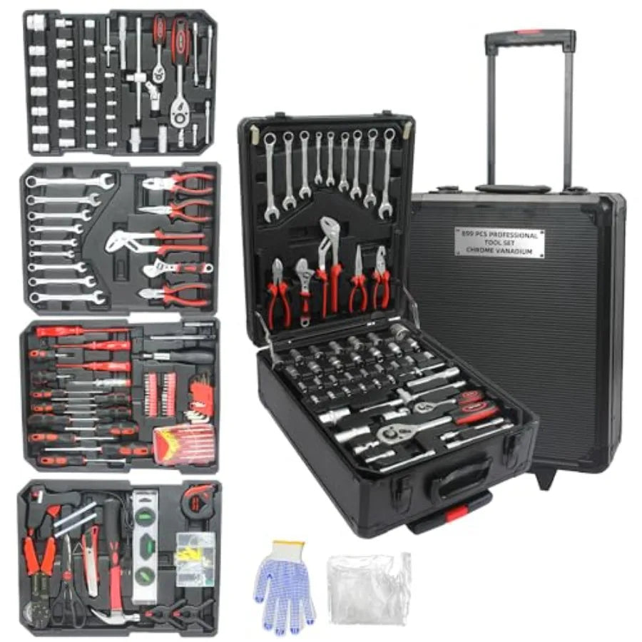 899 Piece Tool Set Household Hand Tool Set Basic Tool Set Complete Tool Box Set House Tool Kit Set Home Tool Set Rolling Tool B