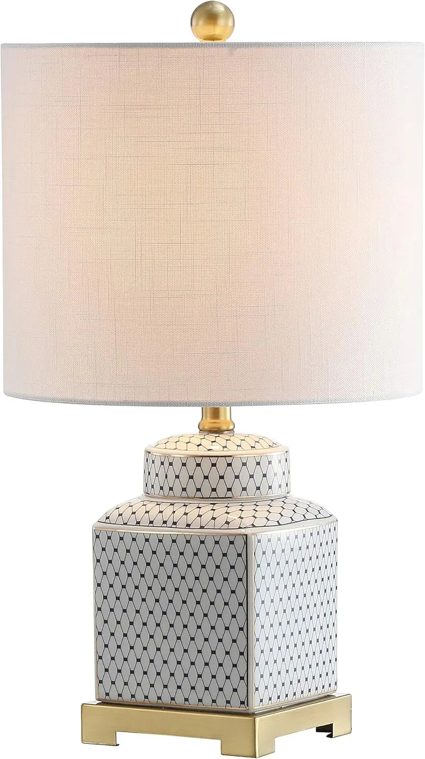Modern Ginger Jar LED Table Lamp with Fishnet Glaze, 21.5" Ceramic/Metal Design for Bedroom, Living Room, Office