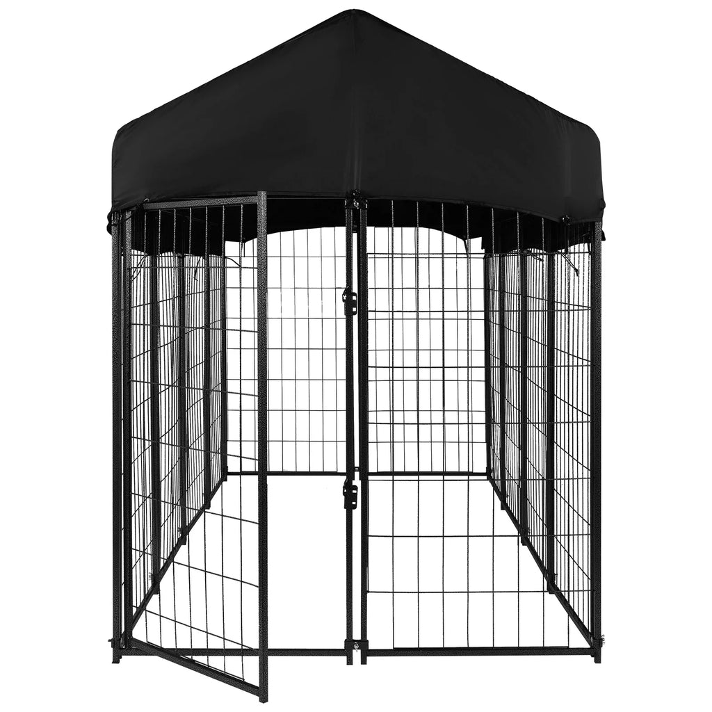 Outdoor Secure Wire Crate Kennel Steel Material Outdoor Dogs Welded Wire Kennels Waterproof Tarpaulin for Medium Small Dogs