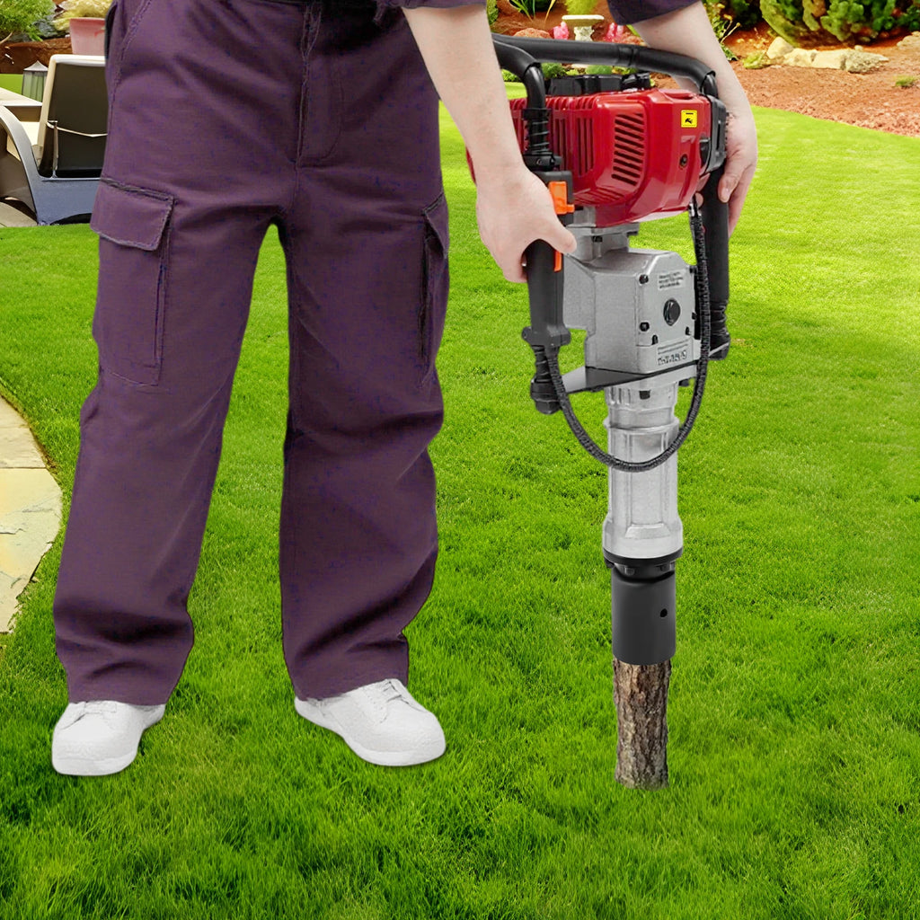 52CC 2-Stroke Gas Post Driver with Anti-Vibration Grip, 2 Socket Sizes for Fencing, Construction, and Agricultural Piling Work