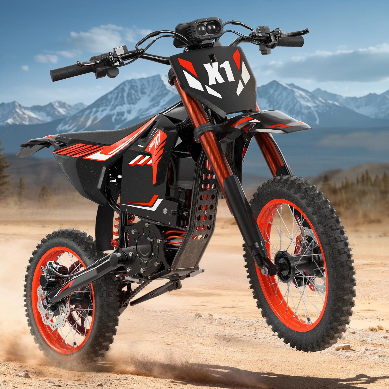 QRONGE X1 Spark Electric Dirt Bike 4500W Peak&Up to 60 Miles 50MPH 60V 28.8Ah Battery E-Bike 14/12" Fat Tire Electric Motorcycle