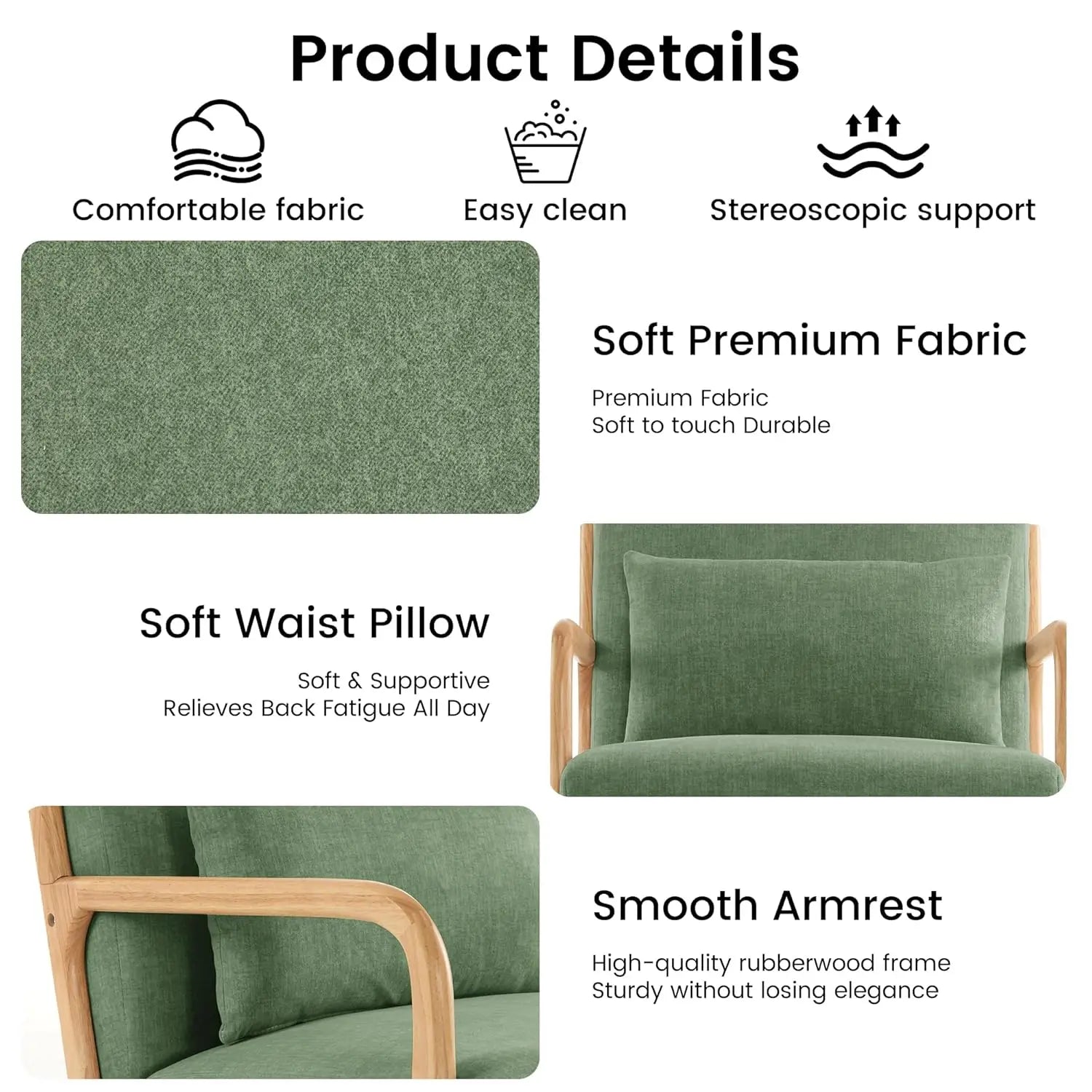 Accent Chair Set of 2 with Pillow Upholstered Mid-Century Chair Living Room Chair for Small Space Solid Wood Frame, Customized