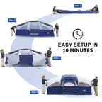 8-Person Weatherproof Camping Tent with 5 Mesh Windows, Double Layer, Divided Rooms, Portable and Easy to Carry