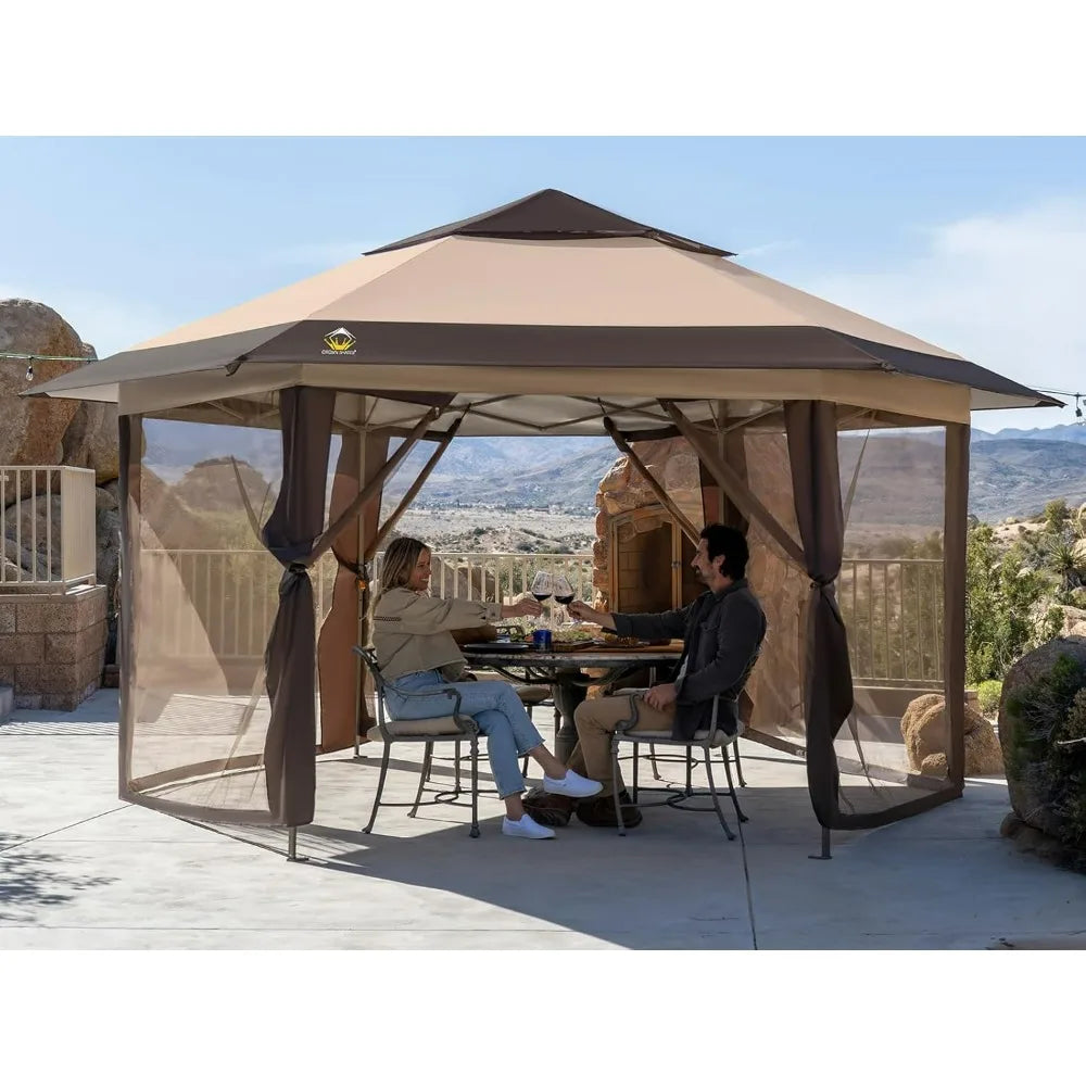 CROWN SHADES 13x13 Pop up Gazebo with Mosquito Nettings, Patented Center Lock 6-Sided Portable Gazebo, 300D Silver-Coated Fabric