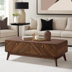 47 Century Modern Coffee Table with Storage, Live Edge Wood Center Table for Living Room