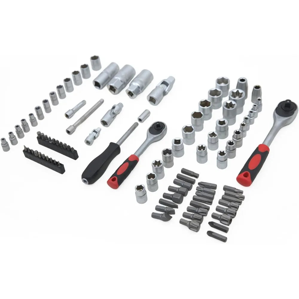 Hand tools, Mechanics Tool Set 94pcs Socket Set wih Case, 1/4 & 1/2 Drive, Versatile and Durable Tool Kit for Auto & Motorcycle