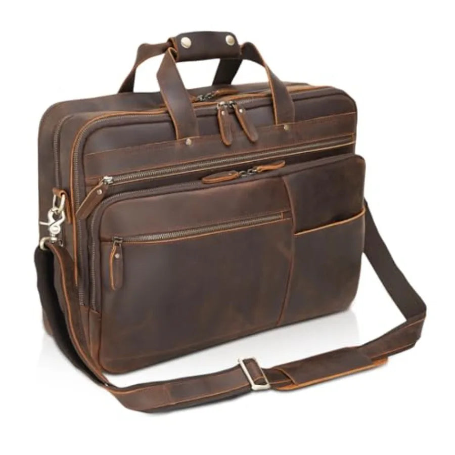 Polare X-Large 18" Full Grain Leather Briefcase For Men Business Travel Case Messenger Bag Fits 17.3" Laptop