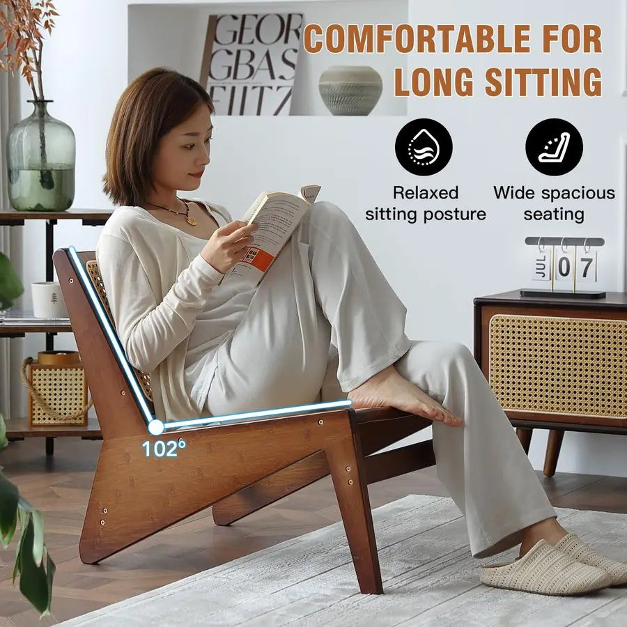 Century Modern Accent Chair for Living Room, Low Lounge Chair with Solid Wood Frame, Comfy Armchair for Bedroom and Balcony, Wal