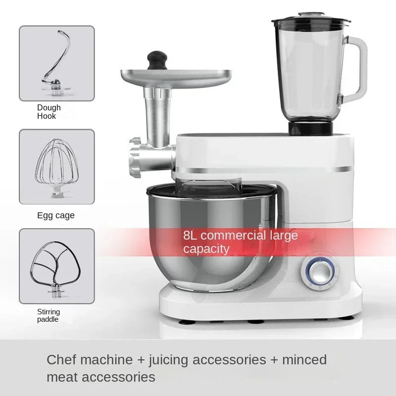 220V 8L Capacity Dough Mixer, Automatic Mixing and Kneading, Household Cream Beater, All-In-One Kitchen Assistant A