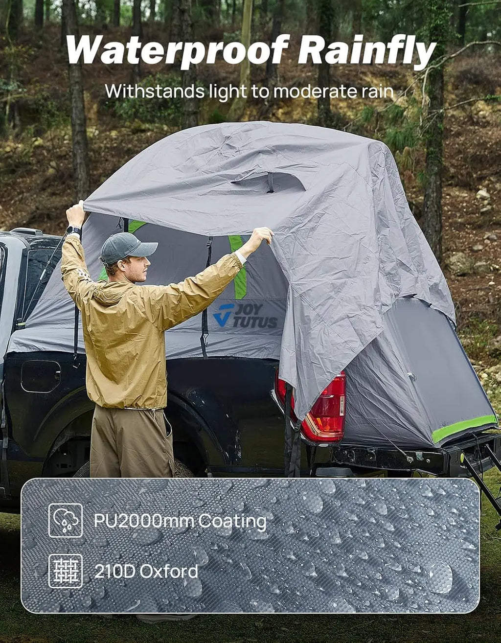 Waterproof Double Layer Truck Bed Tent for 2 Person, Fits 5.5-5.8 ft Pickup Trucks, Portable Camping Gear - Green