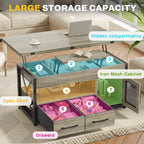 40" Lift Top Coffee Table with Storage, LED Light, 4-in-1 Design for Living Room & Dining Room