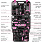 Pink Tool Kit Box with 12V Cordless Drill, Hand Repair Tools Sets Combo for Men & Women