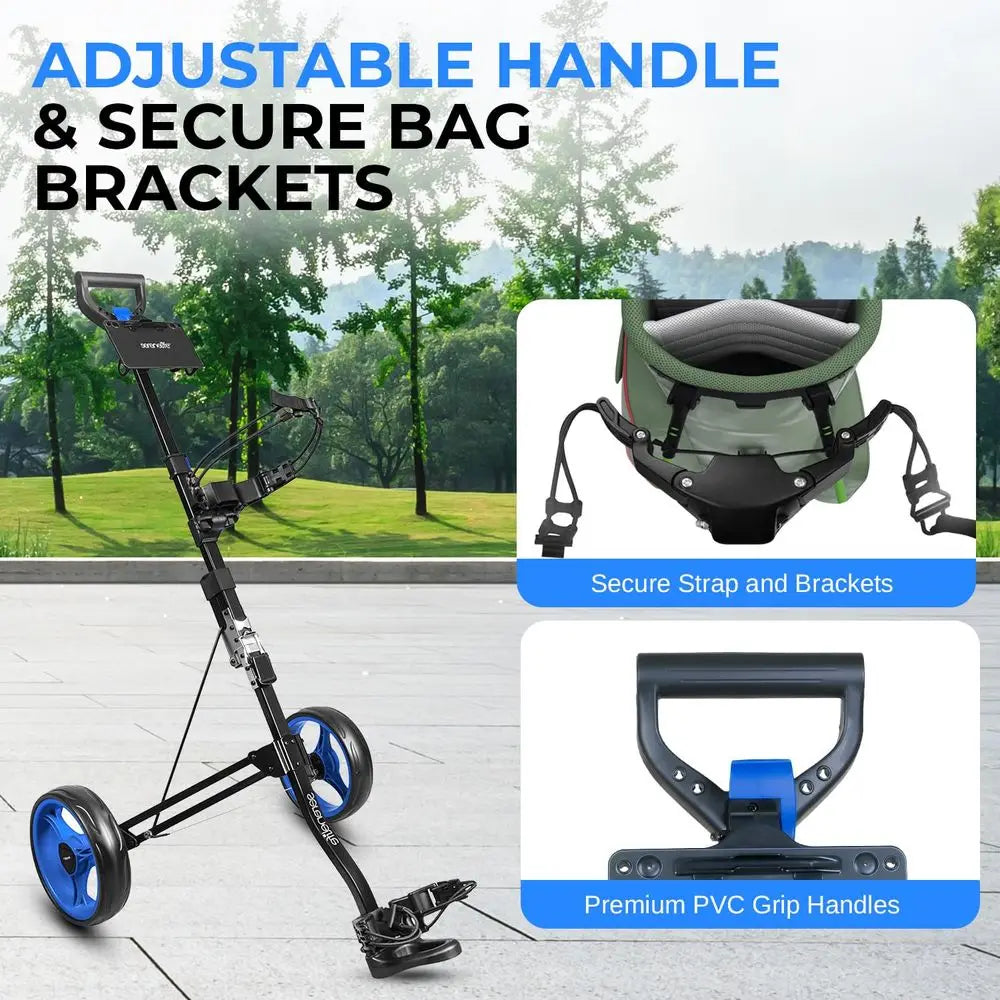 Lightweight Folding Golf Trolley with Adjustable Brackets and Elastic Strap for Bag Storage