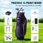 SucceBuy Golf Cart Bag with 14 Way Organizer Divider Top 36” 13 Pockets Premium Cart Bag Durable for Men & Women, Black & Orange