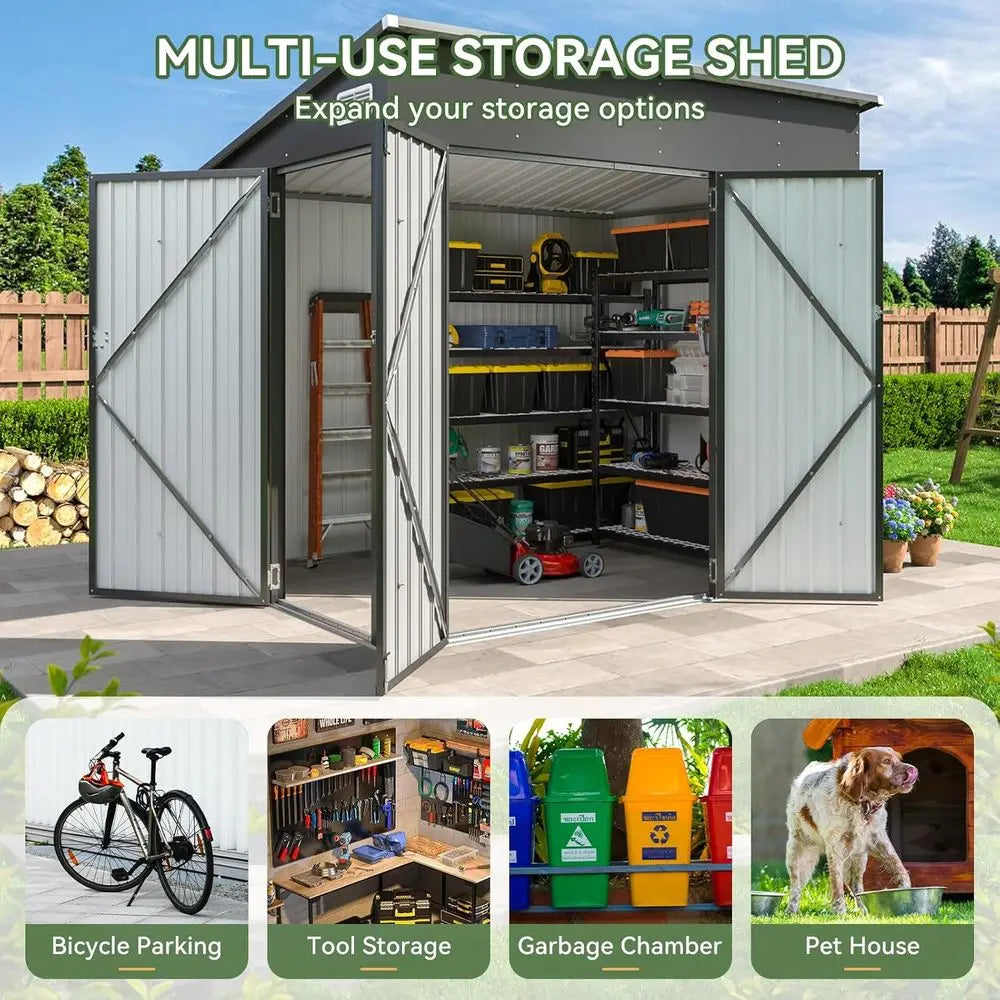 7.5'x4' Triple-Door Outdoor Storage Shed with Lockable Doors, Ideal for Tools, Cycles, and Garden Equipment (Black)