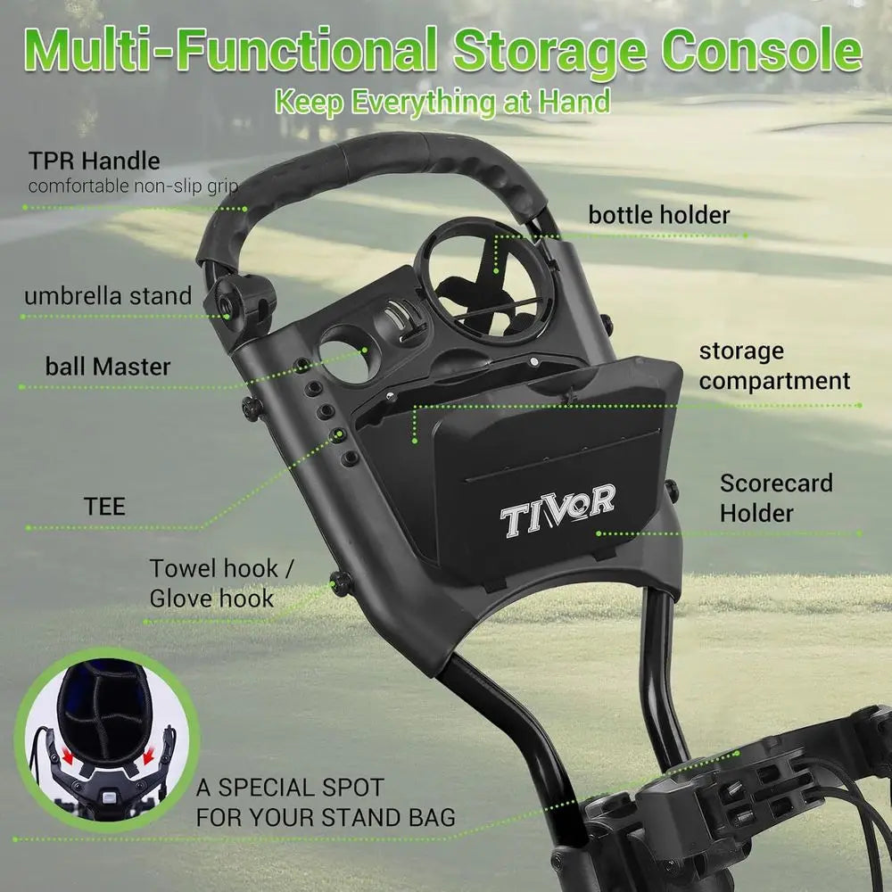 Foldable 4-Wheel Golf Trolley with Adjustable Handle, Scorecard Holder, Umbrella Mount, Foot Brake, All-Terrain Wheels for Adult