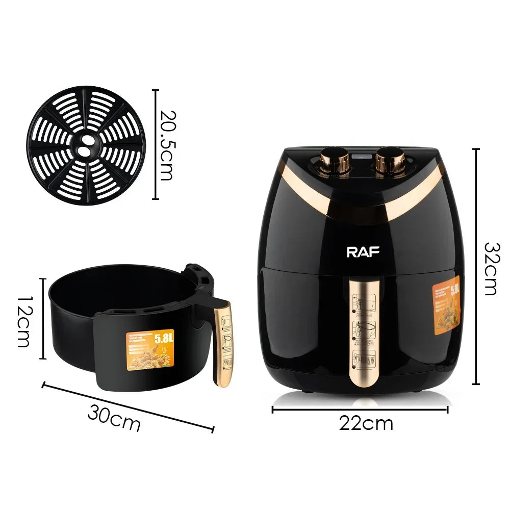 Air Fryer Household Large Capacity 5.8L Multifunctional Smart French Fries Fully Automatic Fryer without Oil Smoke Air Fryer