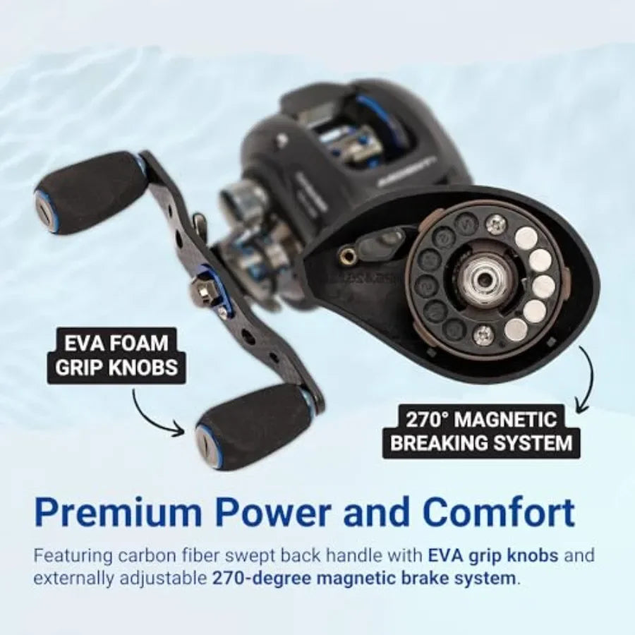 Apex Elite Baitcasting Reel Right Handed 7.3:1 Gear Ratio 12+1 Ball Bearing Aluminum Frame Fishing Reel with EVA Grip Smooth Ca