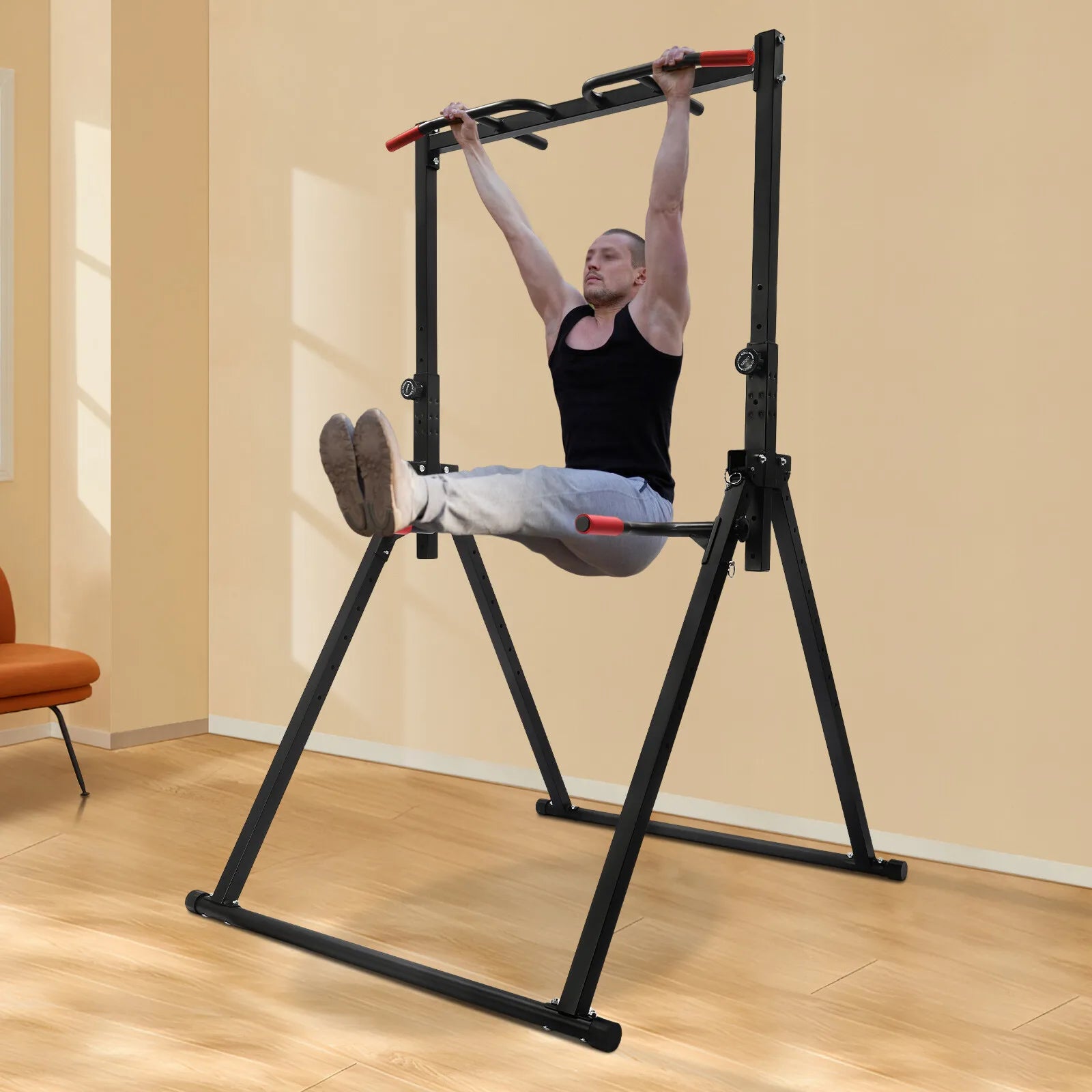 Power Tower Dip Station Adjustable Height Pull Up & Dip Station Multi-Function Home Strength Training Fitness Workout Station
