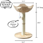Large Cat Tower with 17.7 Rattan Basket, Handwoven Bed, Window Perch for Cats up to 25lbs