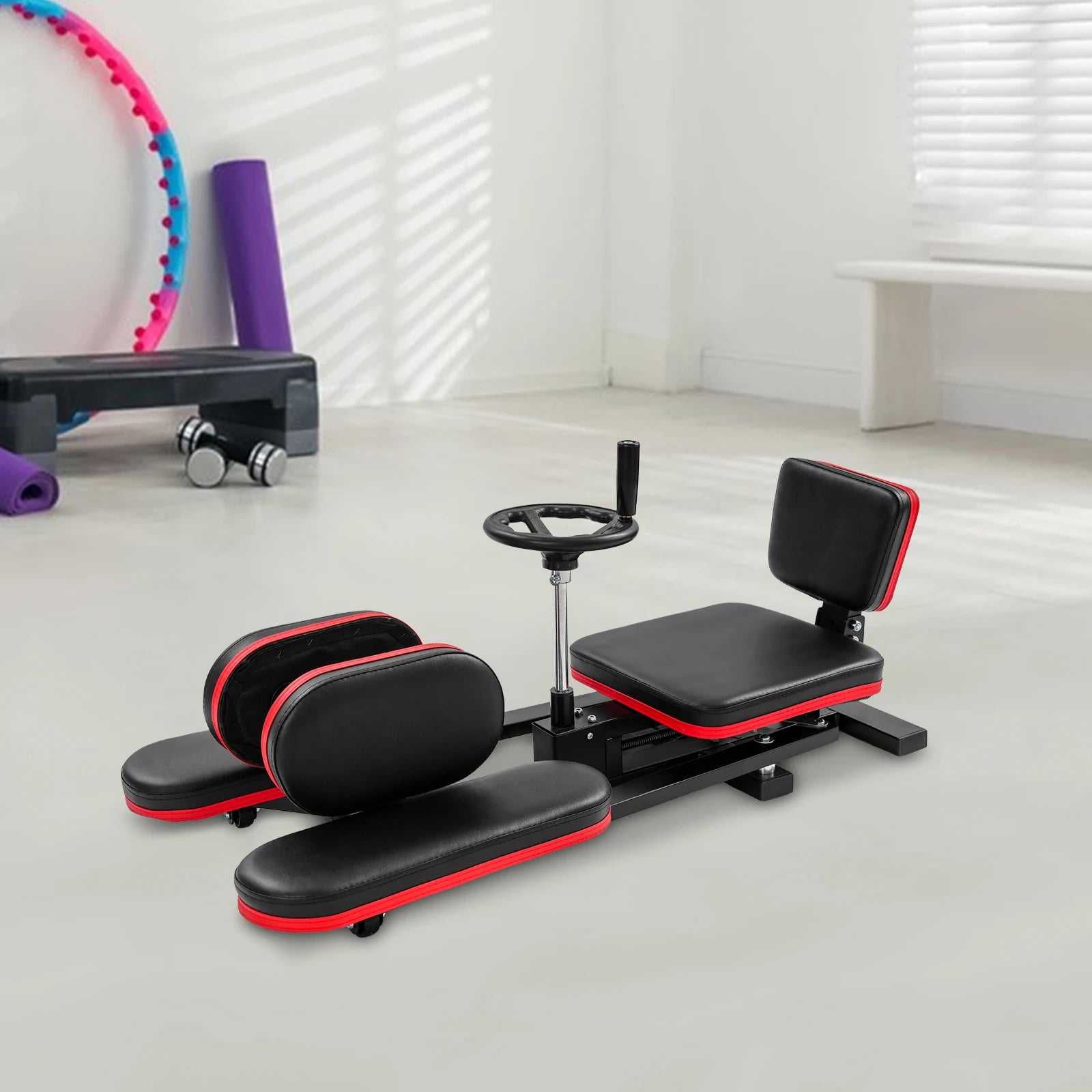 Leg Stretcher, Stretching Training Machine, 180° Adjustable Fitness Trainer, Load-Bearing 120kg, Red Border Black Style