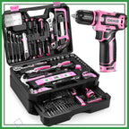 Pink Tool Kit Box with 12V Cordless Drill, Hand Repair Tools Sets Combo for Men & Women