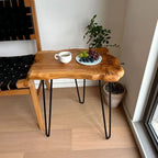 Edge End Table, Live Edge Side Table with Hairpin Legs, Small Natural Wood Coffee Table Stump End Table for Living Room, Bedroom