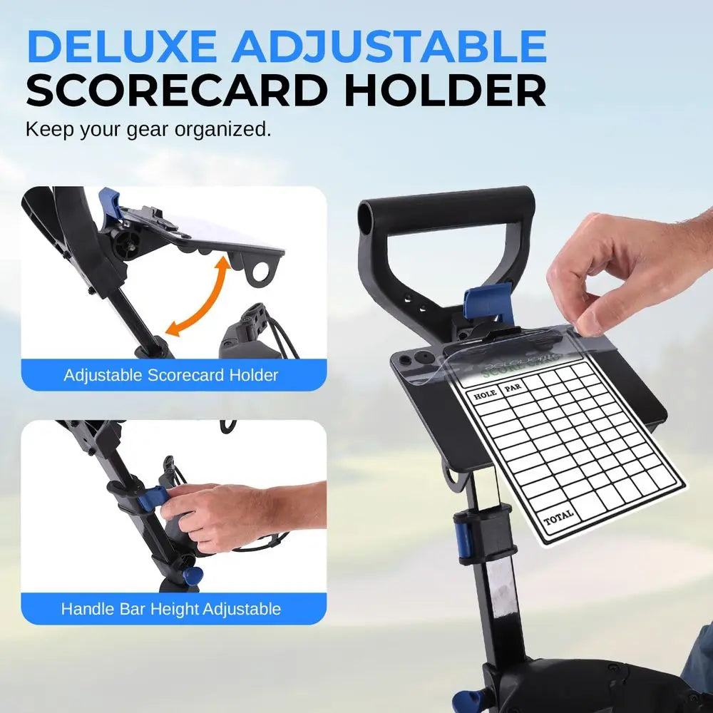 Lightweight Folding Golf Trolley with Adjustable Brackets and Elastic Strap for Bag Storage