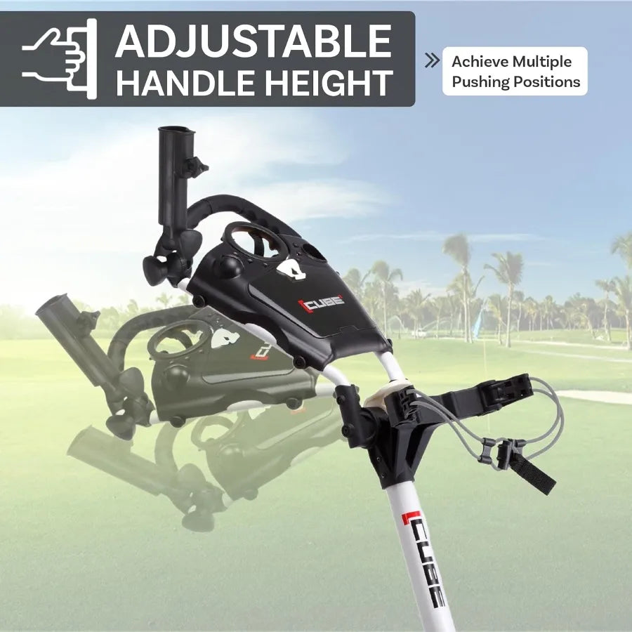 CUBE CART 3 Wheel Push Pull Golf CART for Easy Transportation and Storage - Two Step Open/Close Mechanism - The Smallest Foldin
