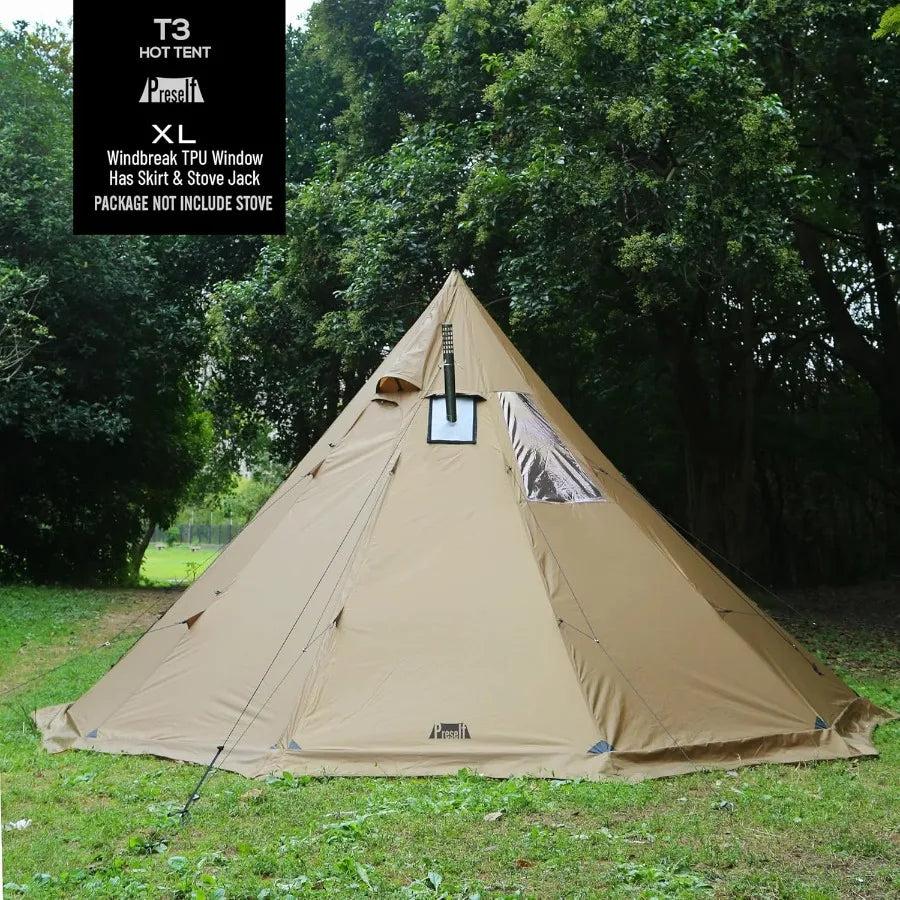 4~6 Person Tipi Hot Tent T3 XL with Screen Window Hght 8' 6" 2.6m Diameter 15' 4.6m for Wood Buring Stove Bushcraft Family Camp