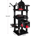 Large 63 Gothic-Style Cat Tower with Coffin Bed, Cat Houses, Scratching Posts for Cats Over 20 lbs, Black & Red