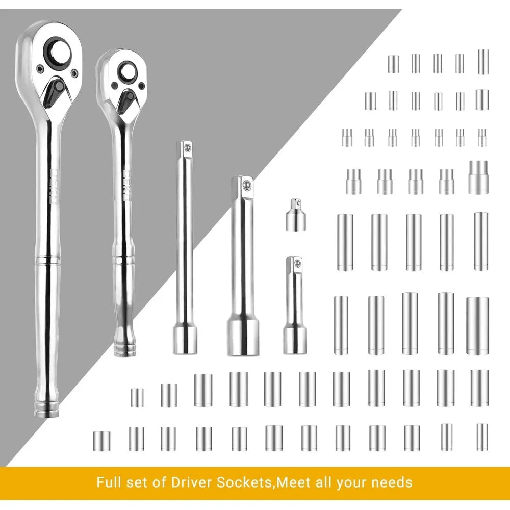 DEKOPRO 192 Piece Mechanics Tool Set Socket Wrench Set, Plastic Storage Case with Auto Repair Hand Tool Kit Wrench Tool Box Set