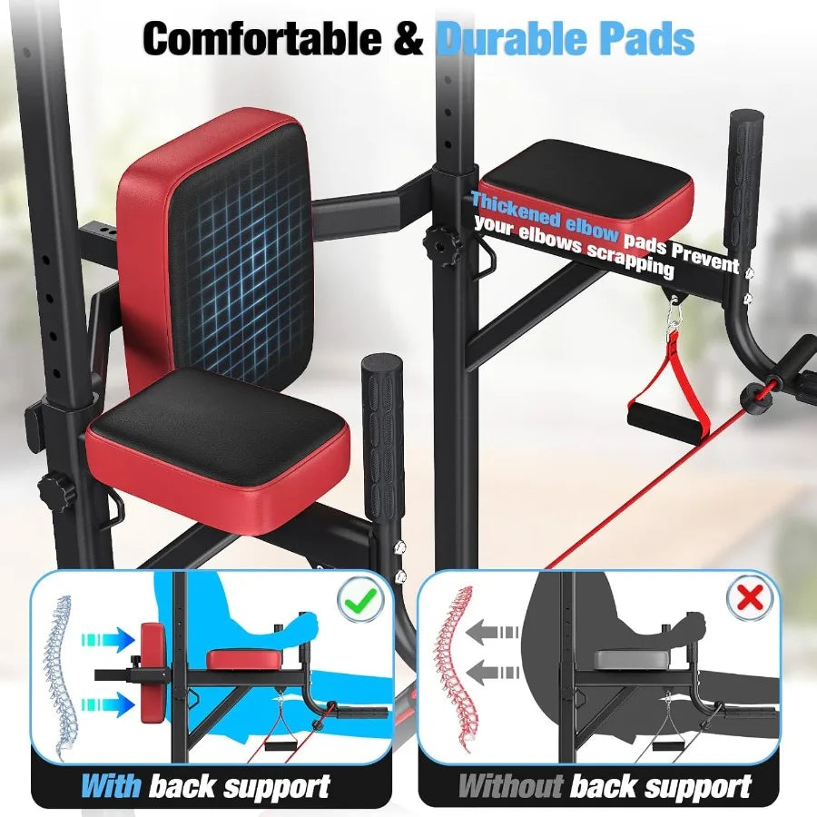 Power Tower Pull Up Bar Station for Home Gym Strength 450LBS Pull Up Dip Station Assistive Trainer Height Adjustable with Elast