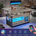 40" Lift Top Coffee Table with Storage, LED Light, 4-in-1 Design for Living Room & Dining Room