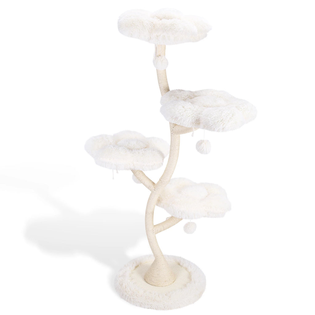 70.07 Inch Flower Cat Scratching Activity Tree for Indoor Kittens with Platform Bed Sisal-Covered Scratching Posts & Toy Balls