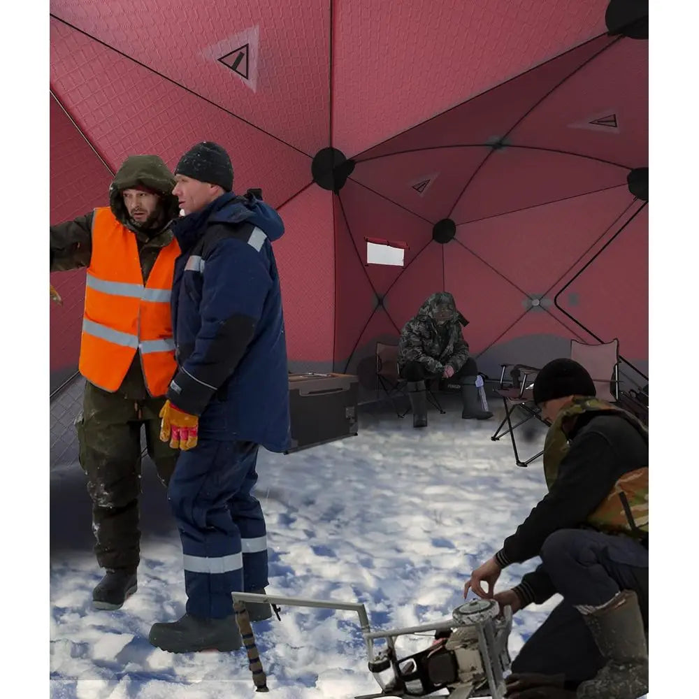 Portable Insulated Ice Fishing Tent - Windproof & Warm, 6-8 Person, Red, 6x11.7x6.6 ft