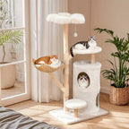 Indoor Cat Tower Tree: 56” Tall Multi-Level Vertical Cat Tree Activity Tower for Multi-cat Households, Cat Furniture with Flowe