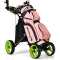 Height Adjustable Portable Golf Push Cart with Umbrella Holder Waterproof Bag Built-in Cooler Foot Brake for Easy Transport and