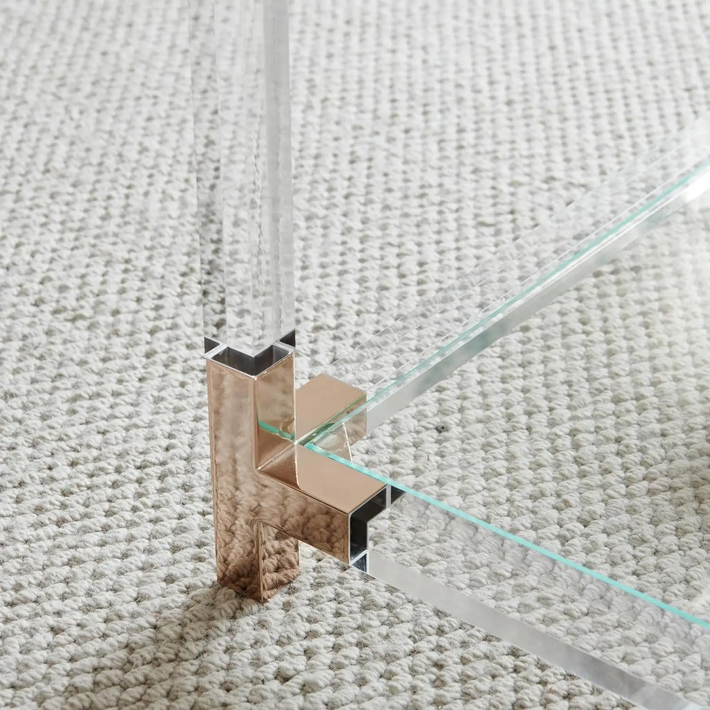 Modern Double Layer Glass Coffee Table for Living Room, Clear Top with Rose Gold Frame, L41xW21xH16